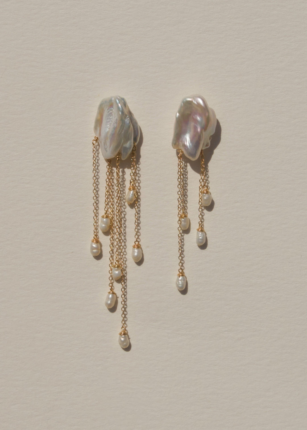 Gold-filled fine earrings with two keshi pearls and baroque pearls