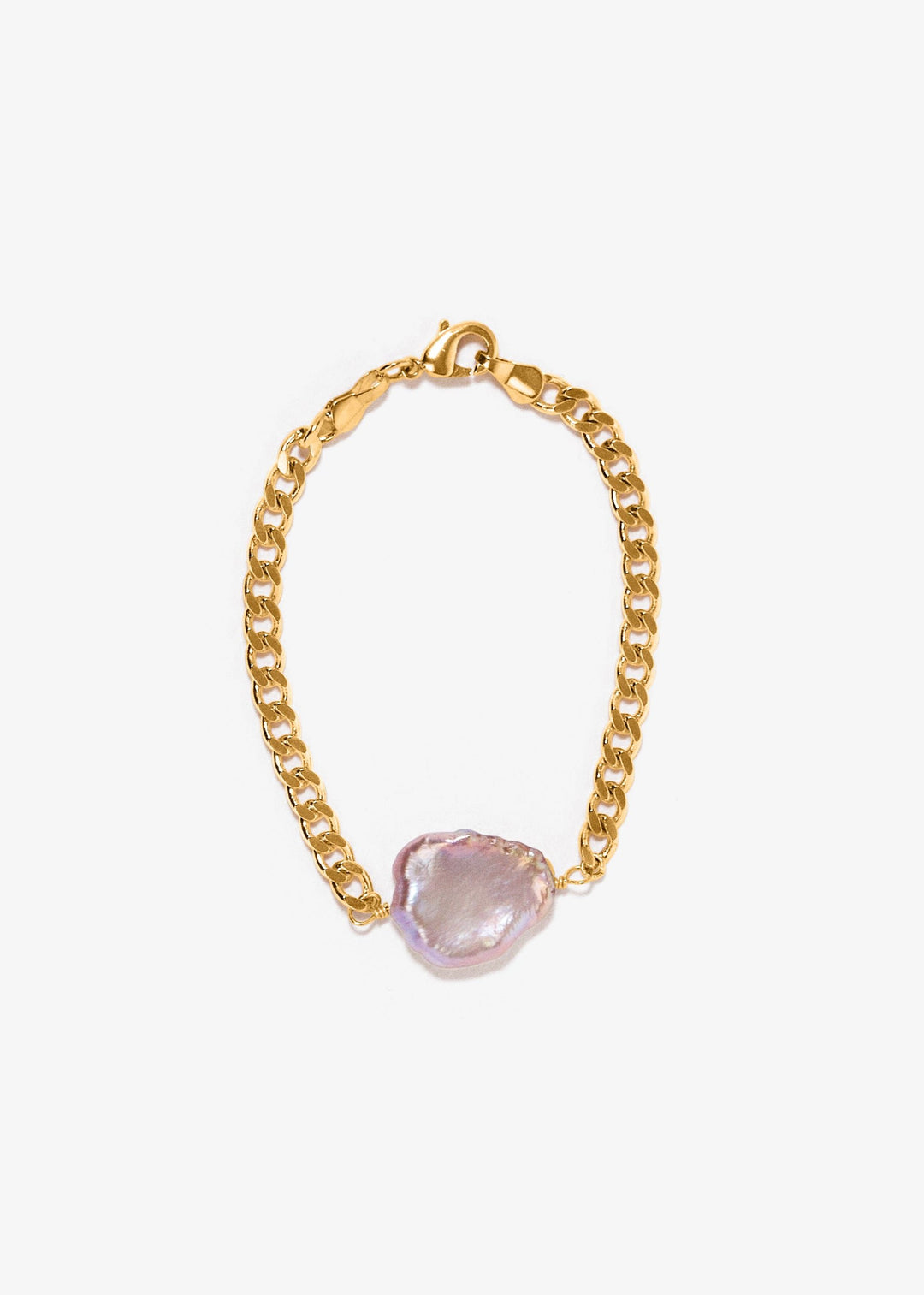 Gold-filled bracelet with a large mauve keshi pearl