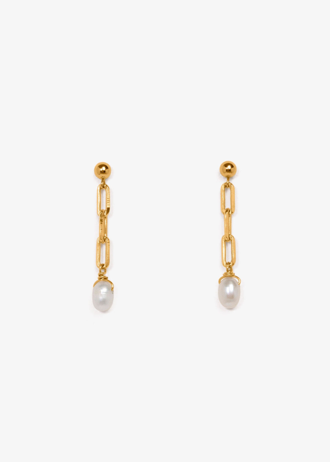 Freshwater pearl earrings with gold-filled short paperclip chain