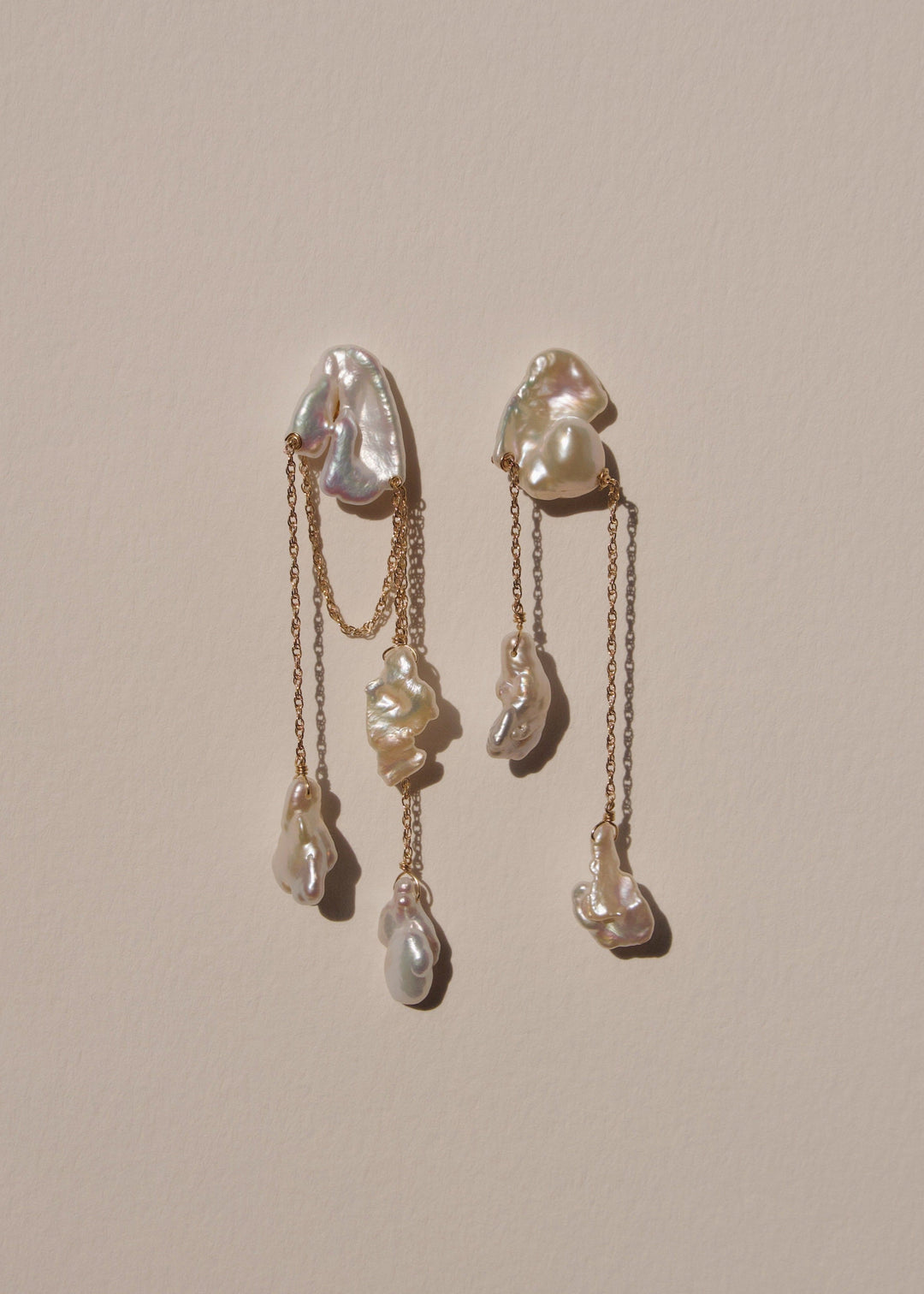 Gold-filled fine earrings with keshi and baroque pearls