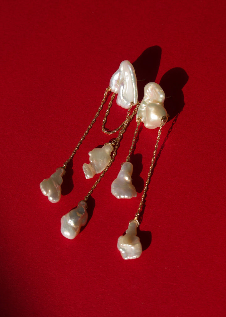 Gold-filled fine earrings with keshi and baroque pearls