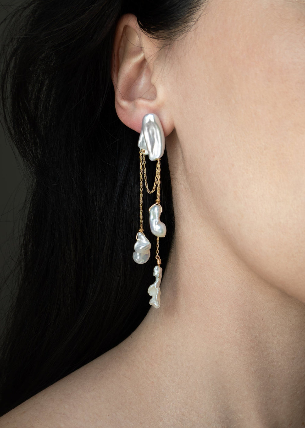 Gold-filled fine earrings with keshi and baroque pearls