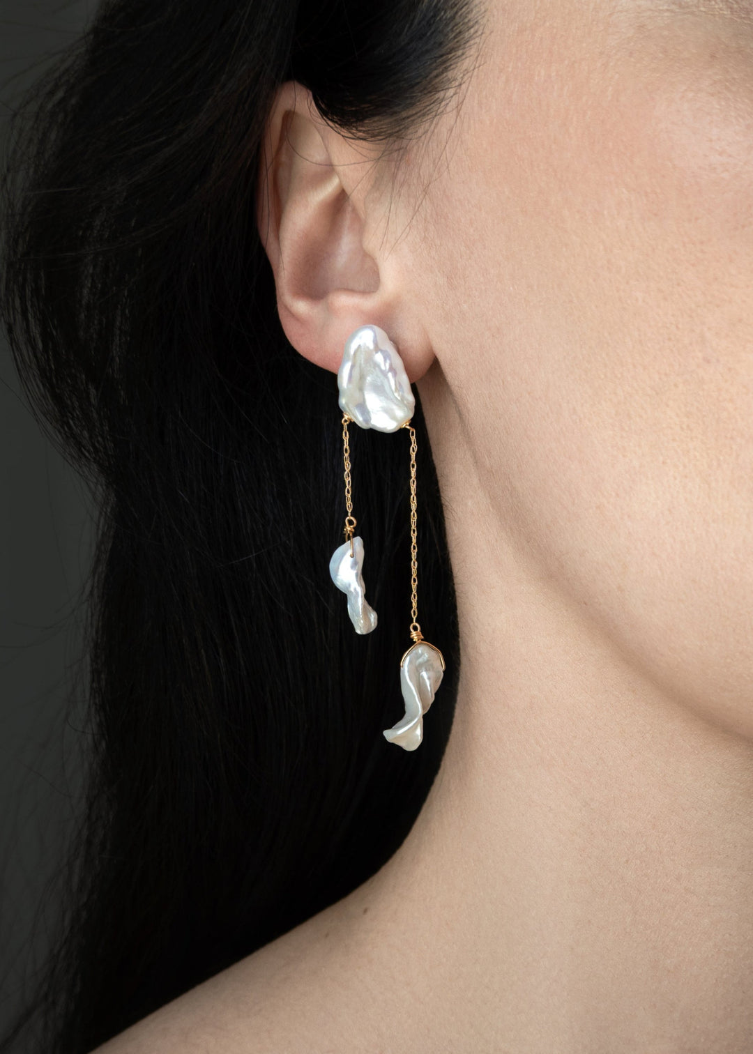 Gold-filled fine earring with keshi and baroque pearls