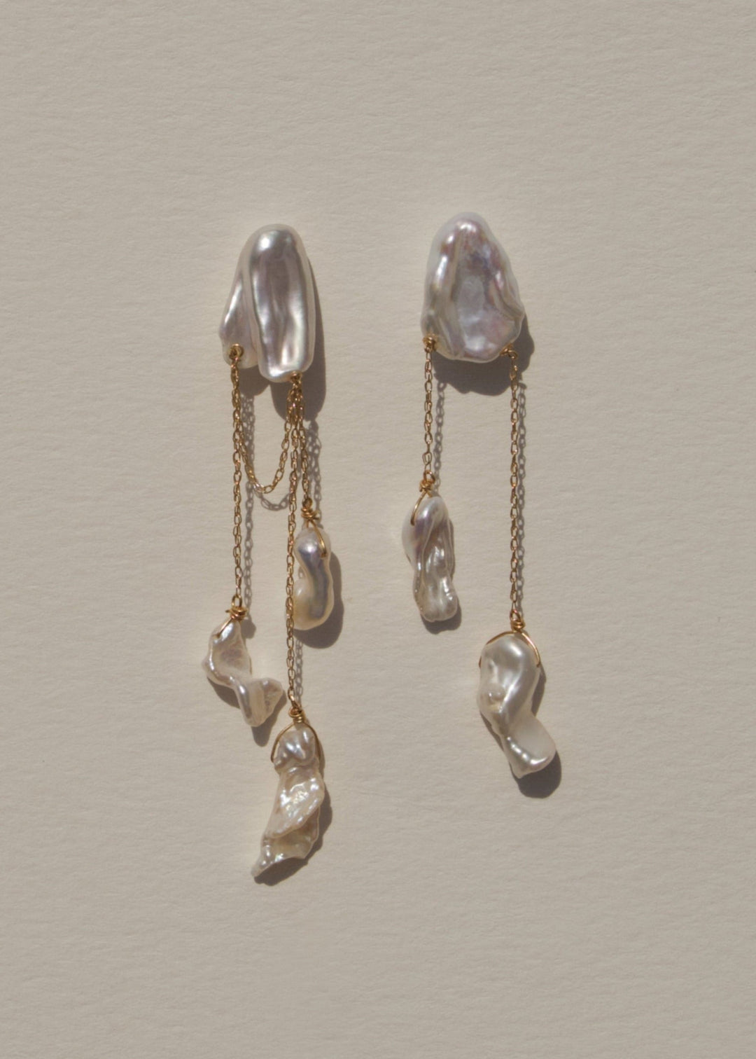 Gold-filled fine earrings with keshi and baroque pearls
