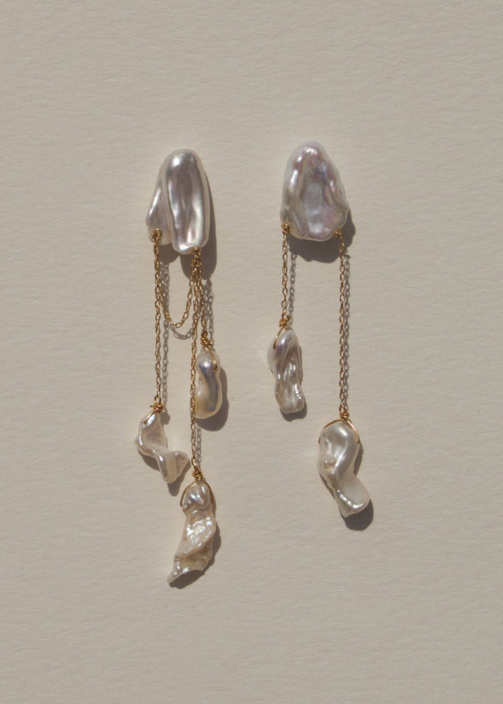 Gold-filled fine earrings with keshi and baroque pearls