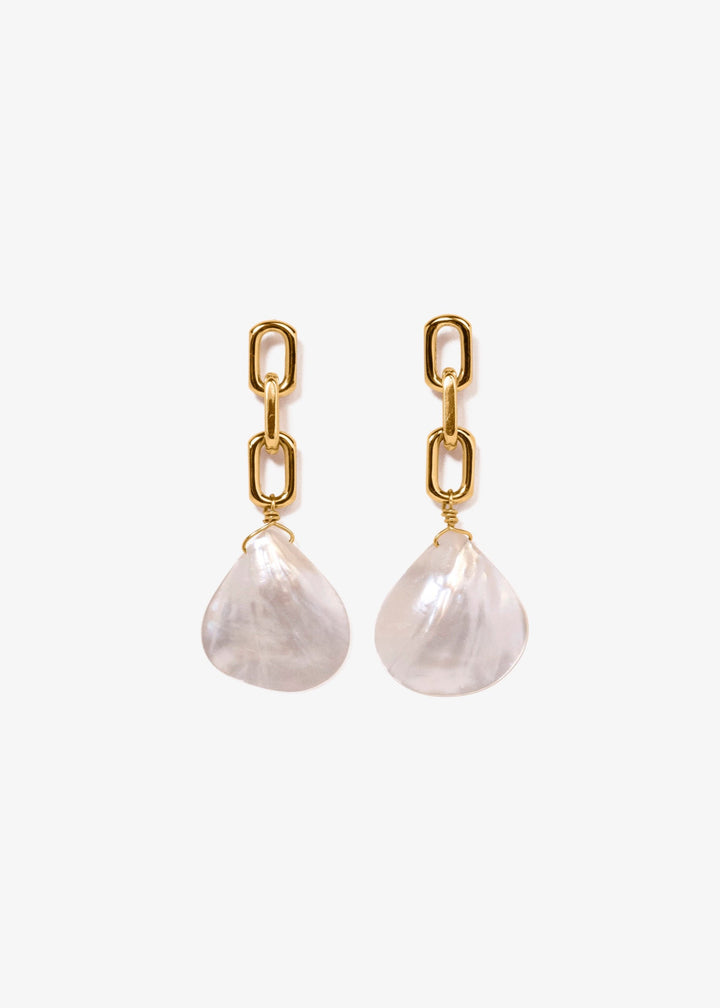 Earrings with gold-filled chunky chain and a large white pearl