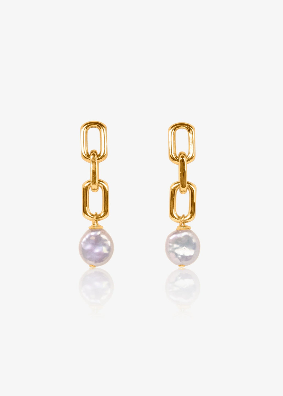 Earrings with gold-filled chunky chain and a single coin pearl