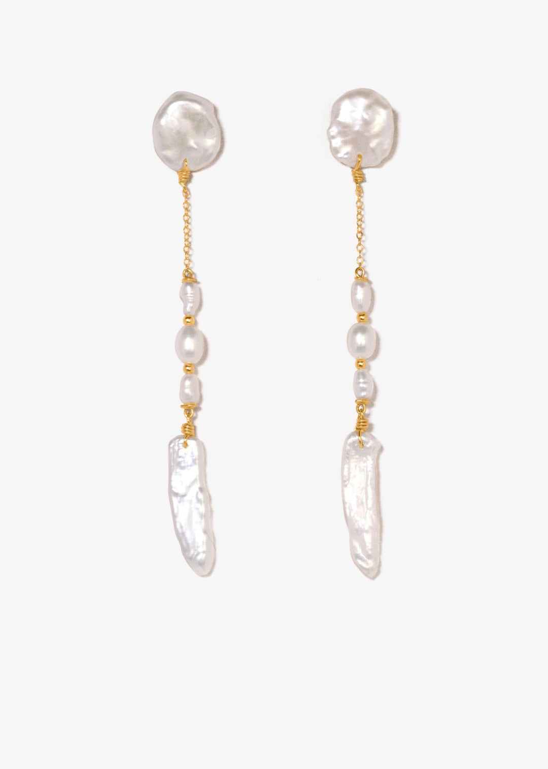 Gold-filled stunning earrings with keshi and baroque pearls