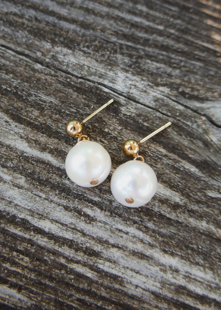 Gold-filled cute earrings with 10mm white pearls