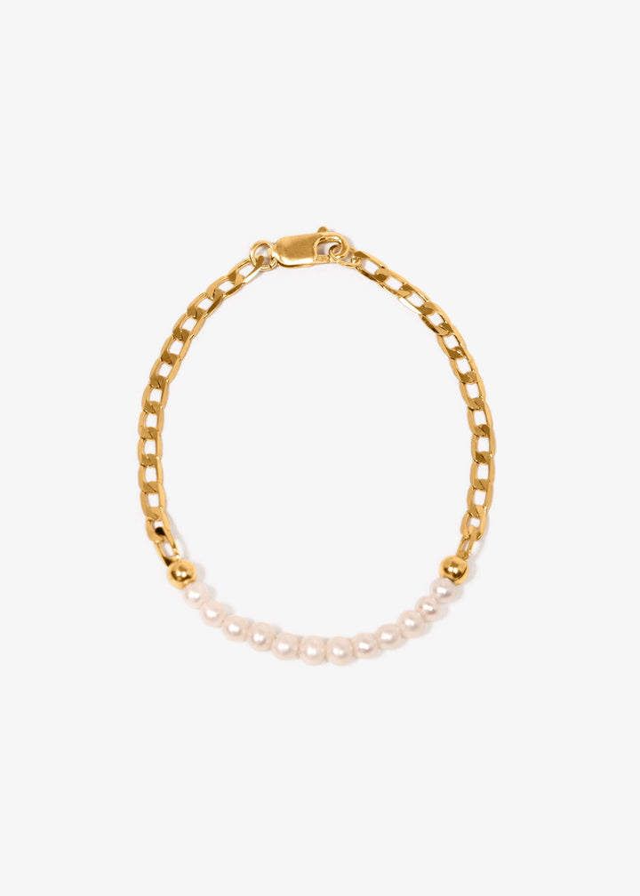 Gold-filled bracelet with gold beads and lustrous white pearls