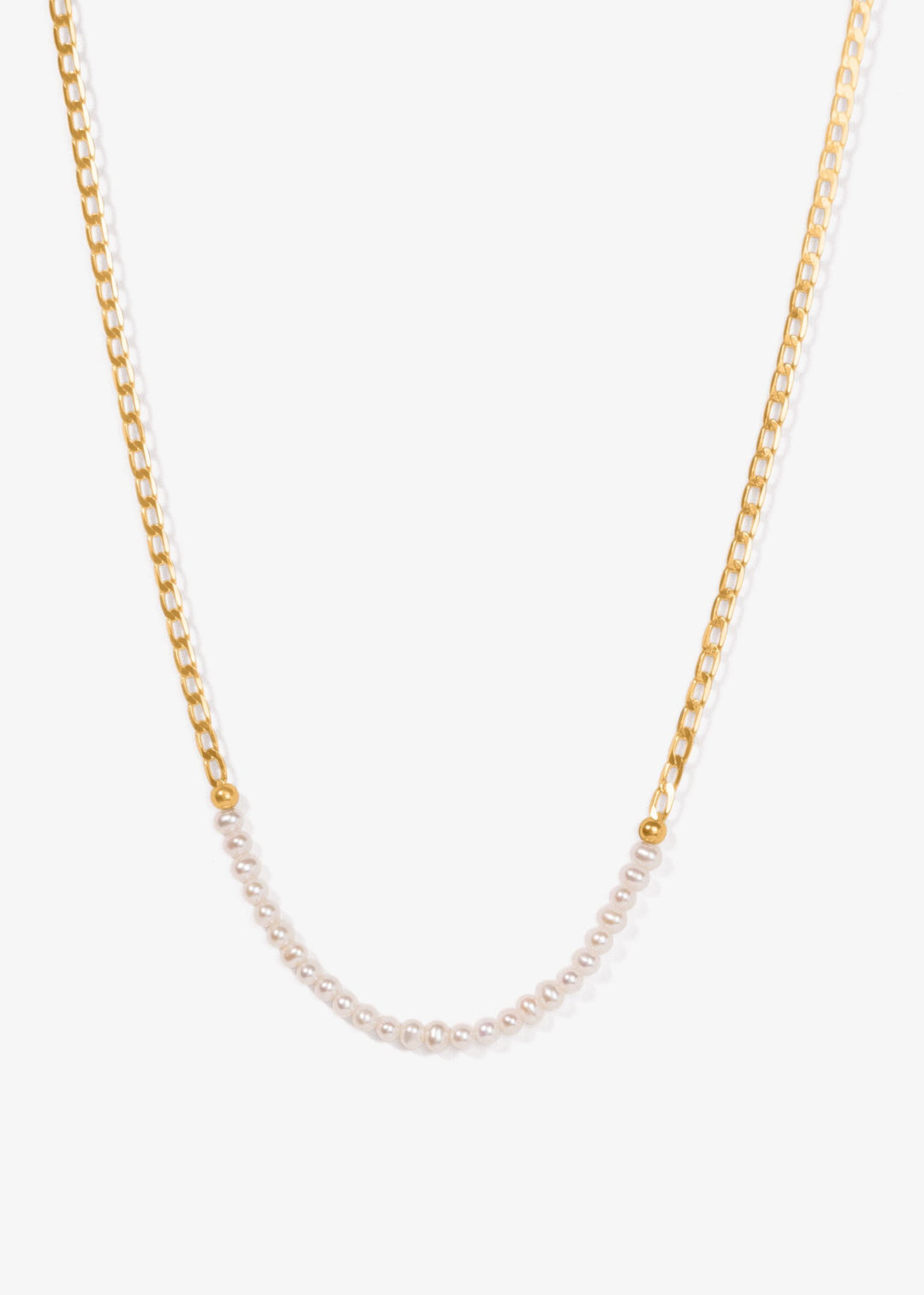 Gold-filled necklace with gold beads and lustrous white pearls