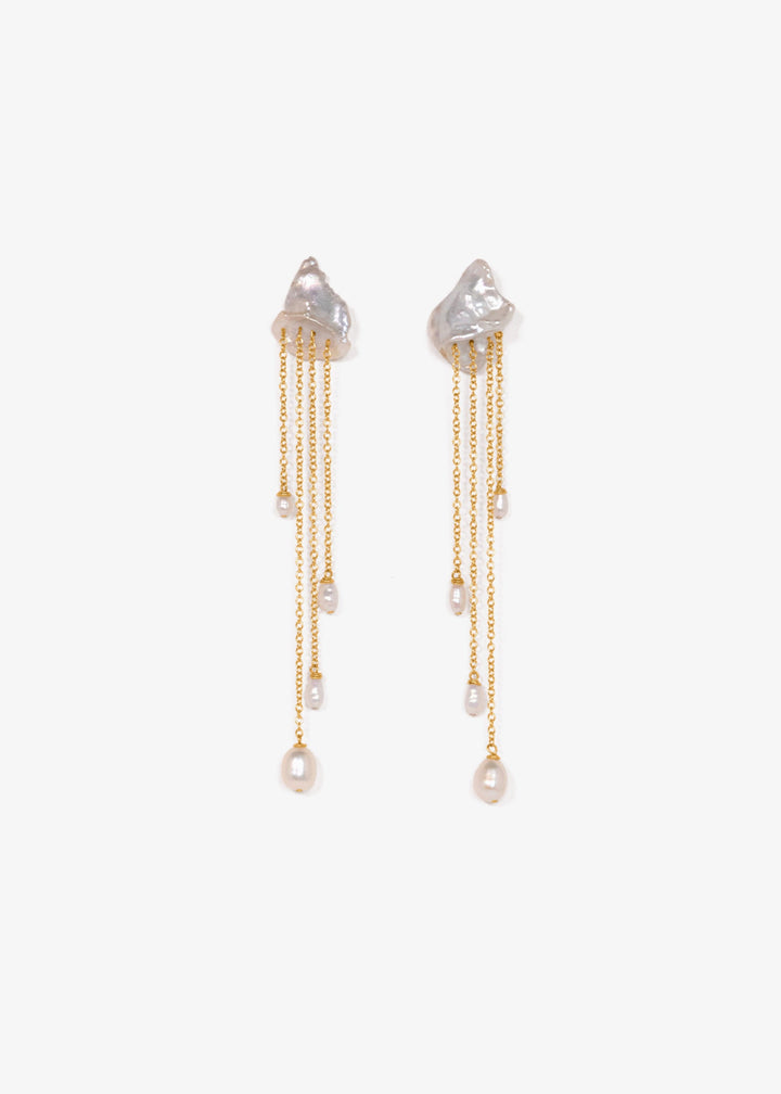 Keshi Pearl earrings with 4 long pearl drop chains