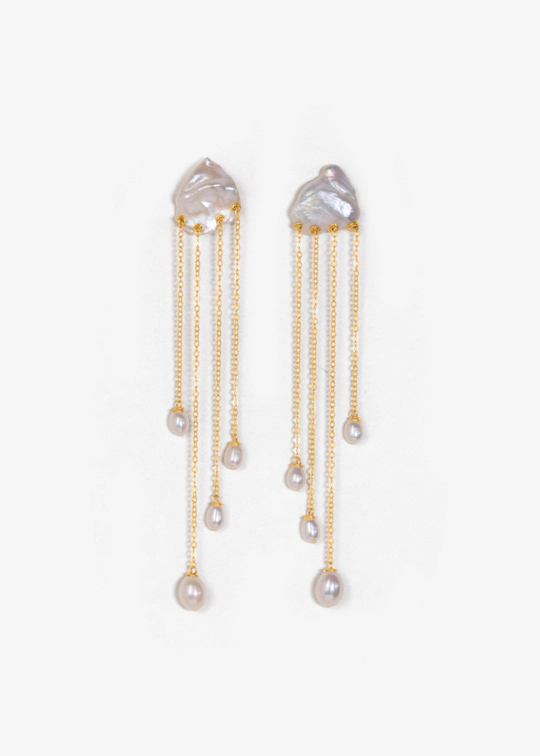 Keshi Pearl earrings with 4 long pearl drop chains