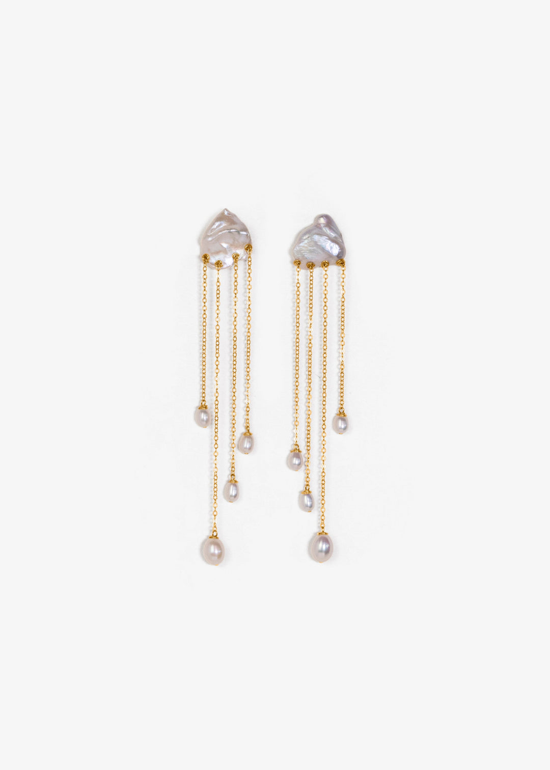 Keshi Pearl earrings with 4 long pearl drop chains