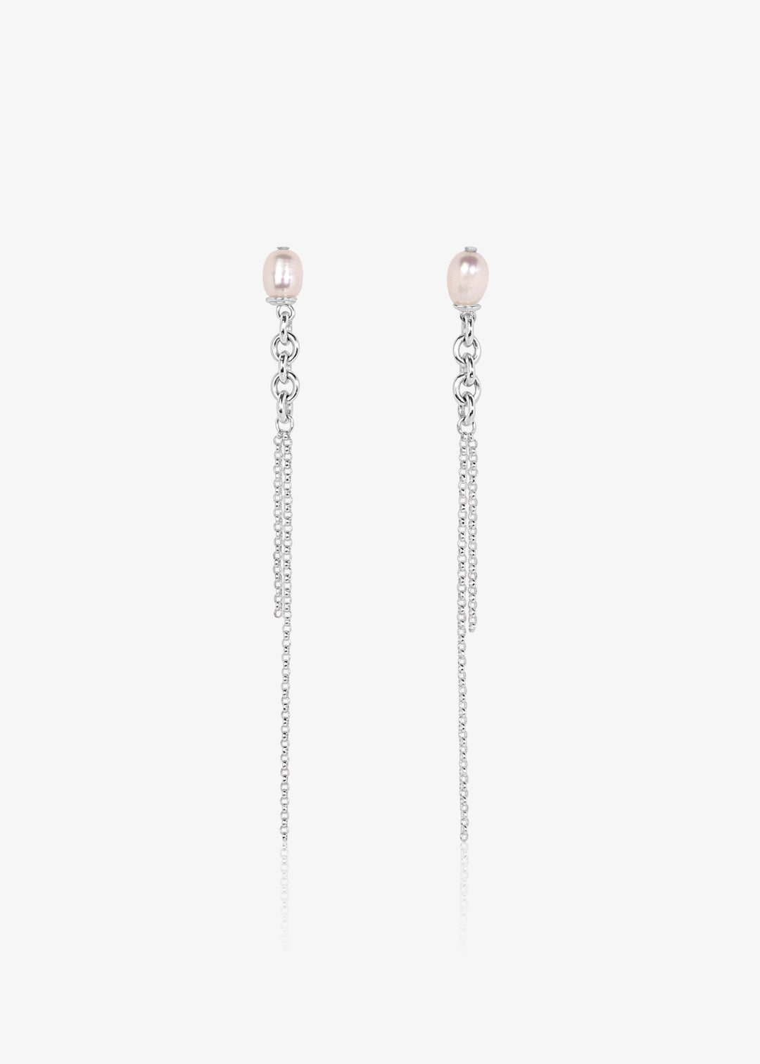 Dainty pearl earrings with sterling silver chains