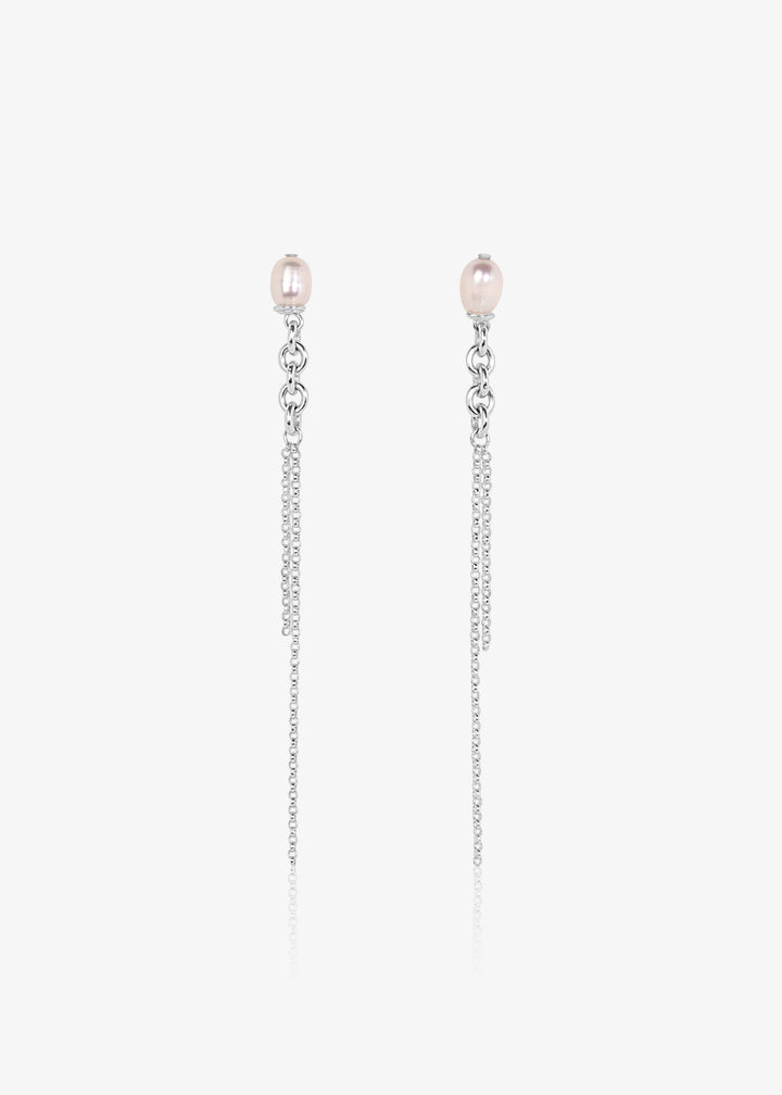 Dainty pearl earrings with sterling silver chains