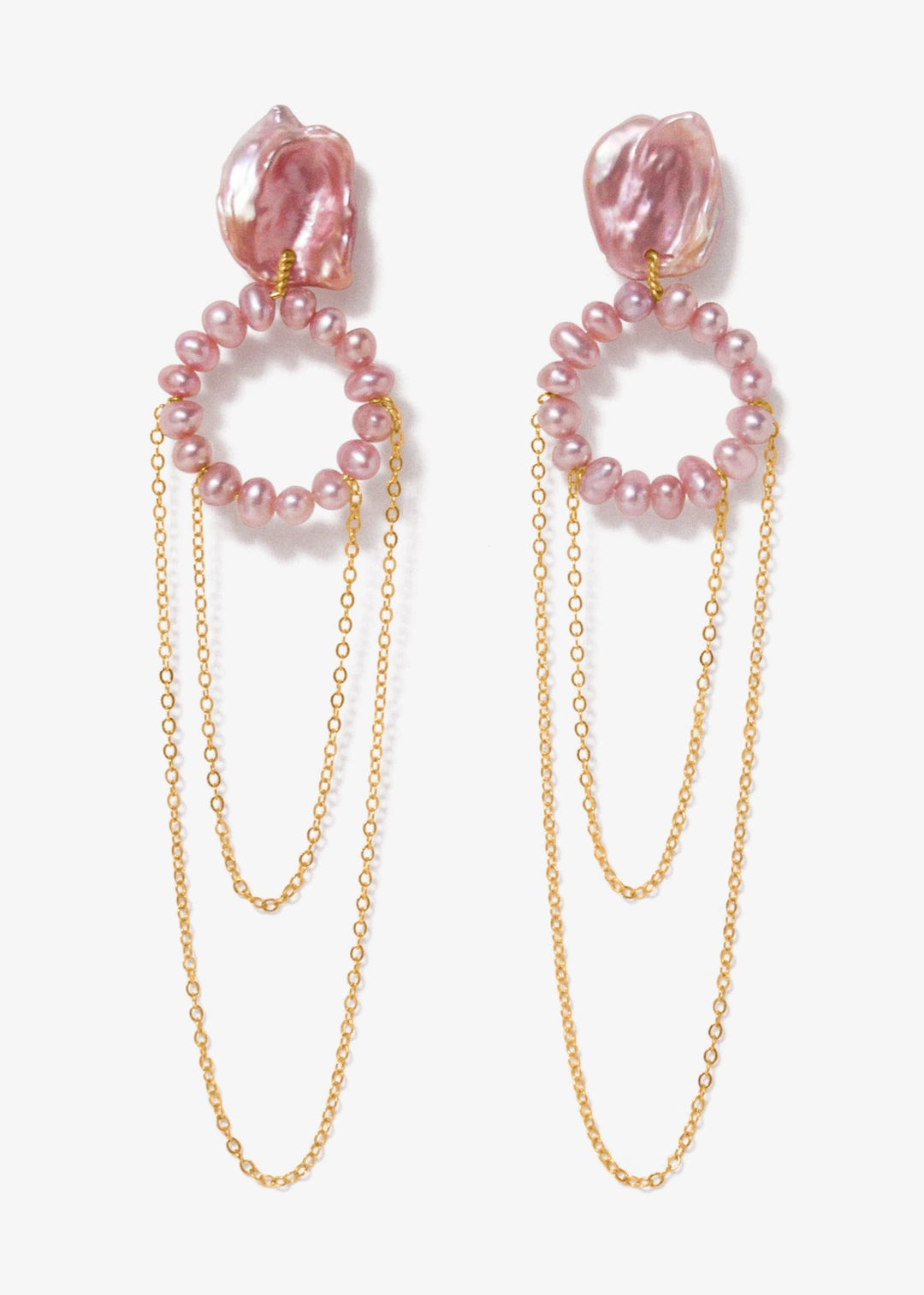 Keshi pearl earrings with gold-filled 2 layer chains