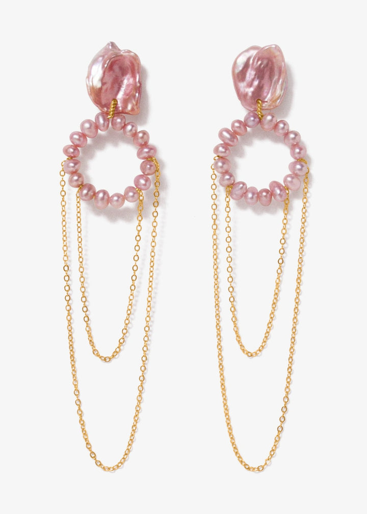 Keshi pearl earrings with gold-filled 2 layer chains