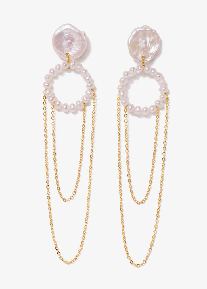 Keshi pearl earrings with gold-filled 2 layer chains