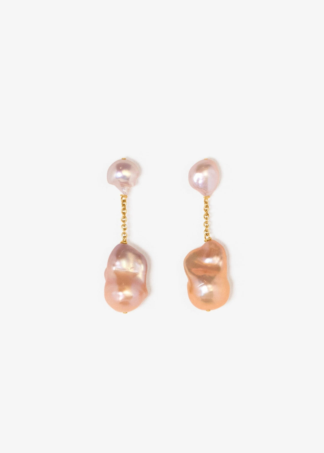 Riviera - Suspended from a delicate round box chain, luminous pink baroque pearls bring a touch of soft sophistication. Their irregular forms catch the light beautifully, celebrating individuality in every detail. 14K Solid Gold Pink Freshwater Baroque Pe