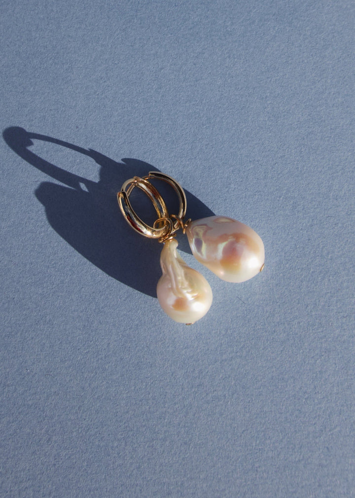 Large baroque pearl earrings with gold-filled hoops