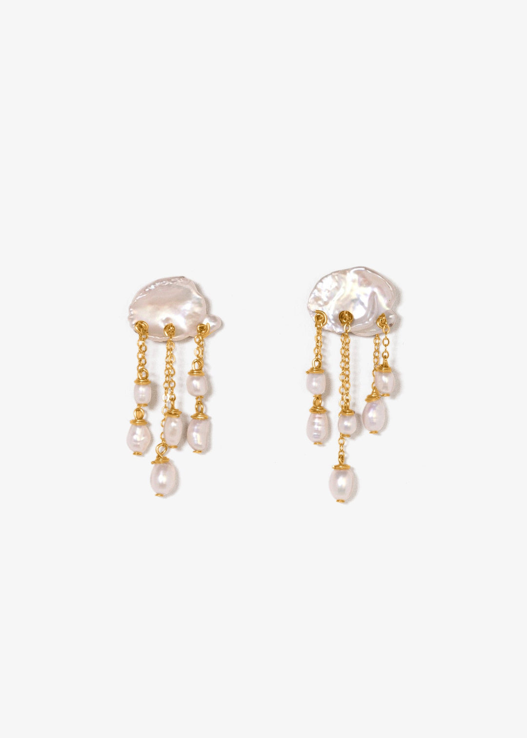 Gold-filled earrings with a keshi pearl and lustrous white pearls