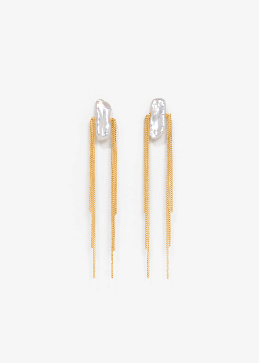 Amazing earrings with gold-filled curb chains and a stick pearl