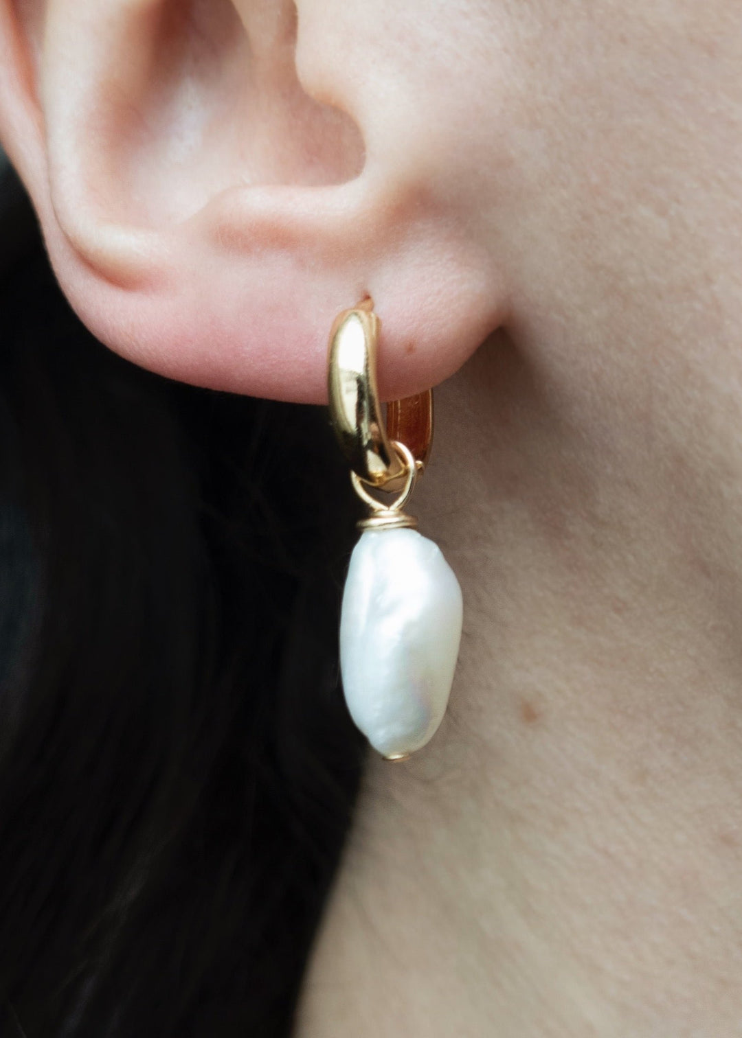 Gold-filled baroque pearl earrings dangling