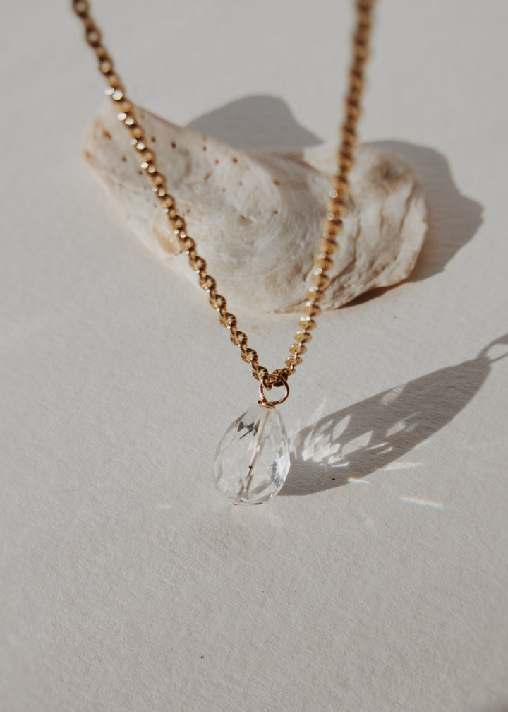 Gold-filled necklace with a crystal quartz pendant