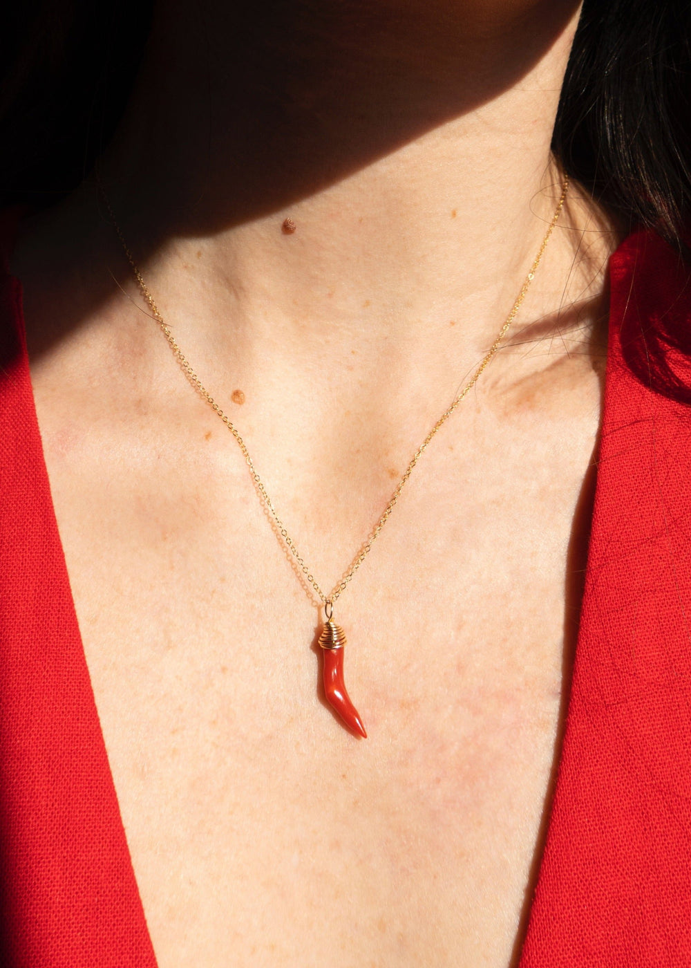 Necklace with gold-filled chain and sciacca coral