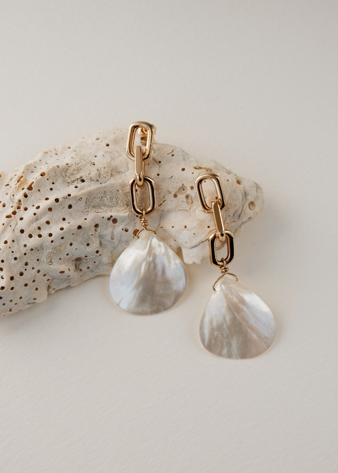 Earrings with gold-filled paperclip chain and a large pearl